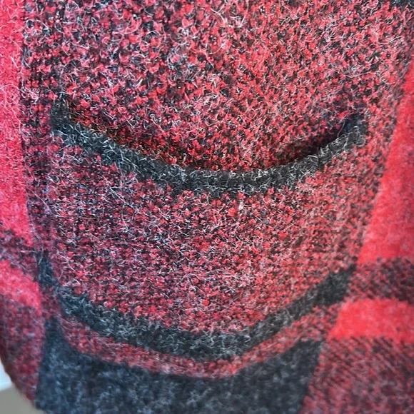 Allie & Rob Collared Lightweight Red Black Paid Open Front Pocket Cardigan Sz XL - Picture 3 of 10